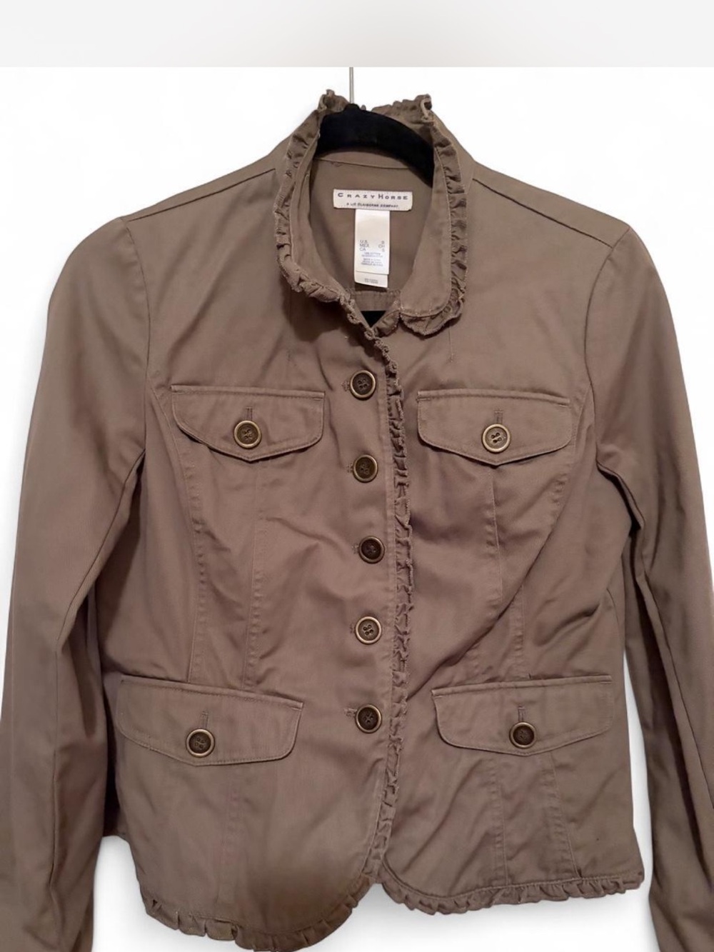 Brown Ruffle Trim Utility Jacket - Picture 3 of 7